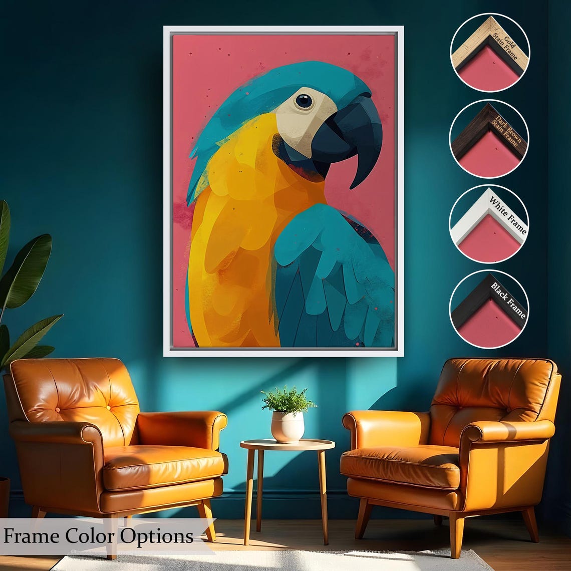 Colorful Macaw Parrot Bold Abstract Painting Animal Wall Art - Image 2