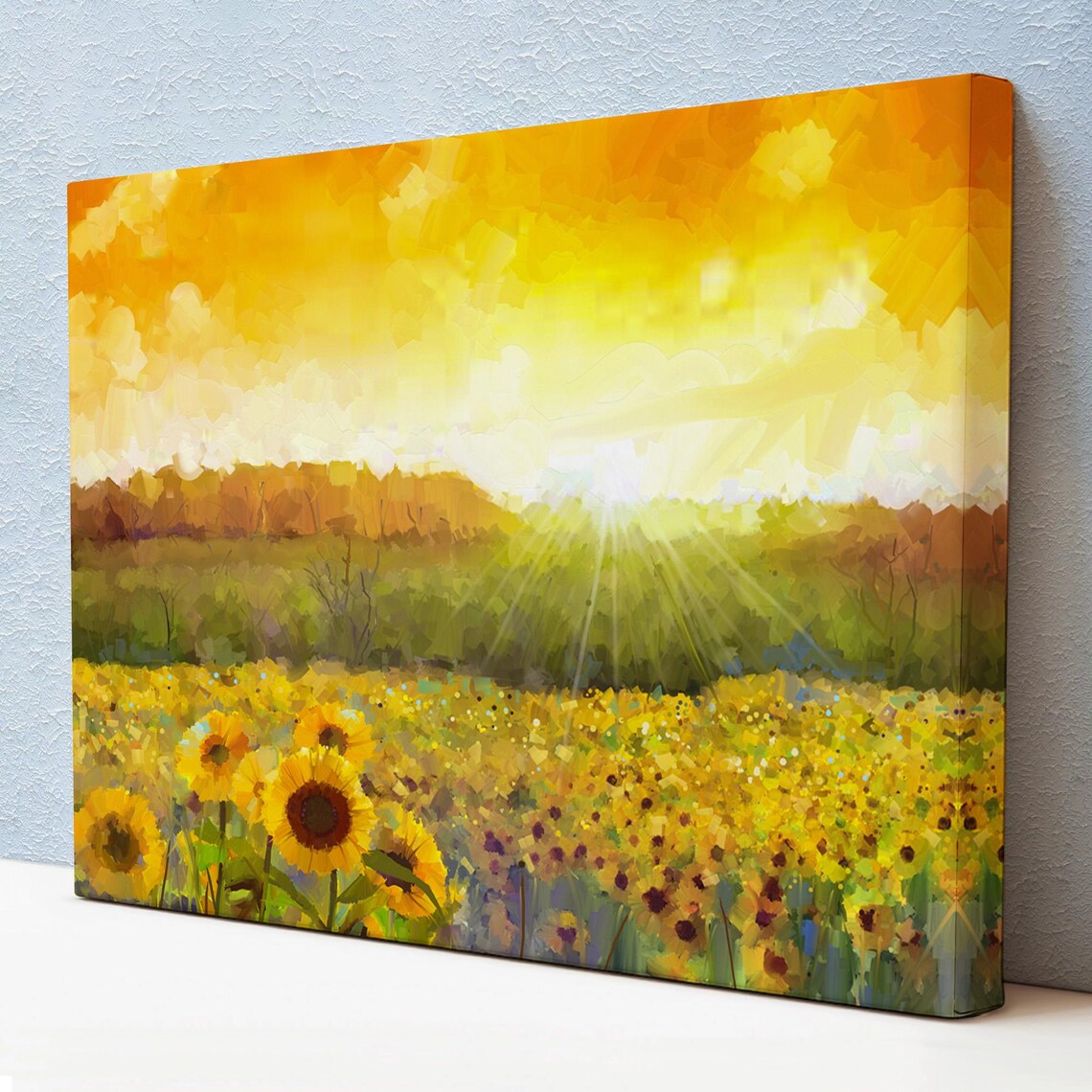 Sunflower Meadow Golden Sunrise Impressionist Blooming Field Art Print