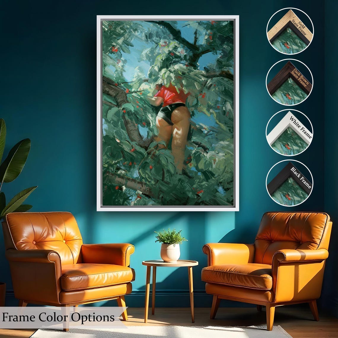 Woman Picking Red Cherries From Tree Impressionist Garden Art Poster - Image 2