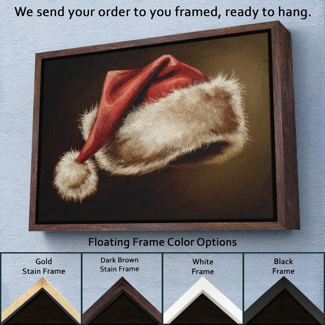 Vintage Santa Hat Still Life Oil Painting Dark Rustic Christmas Poster - Image 3