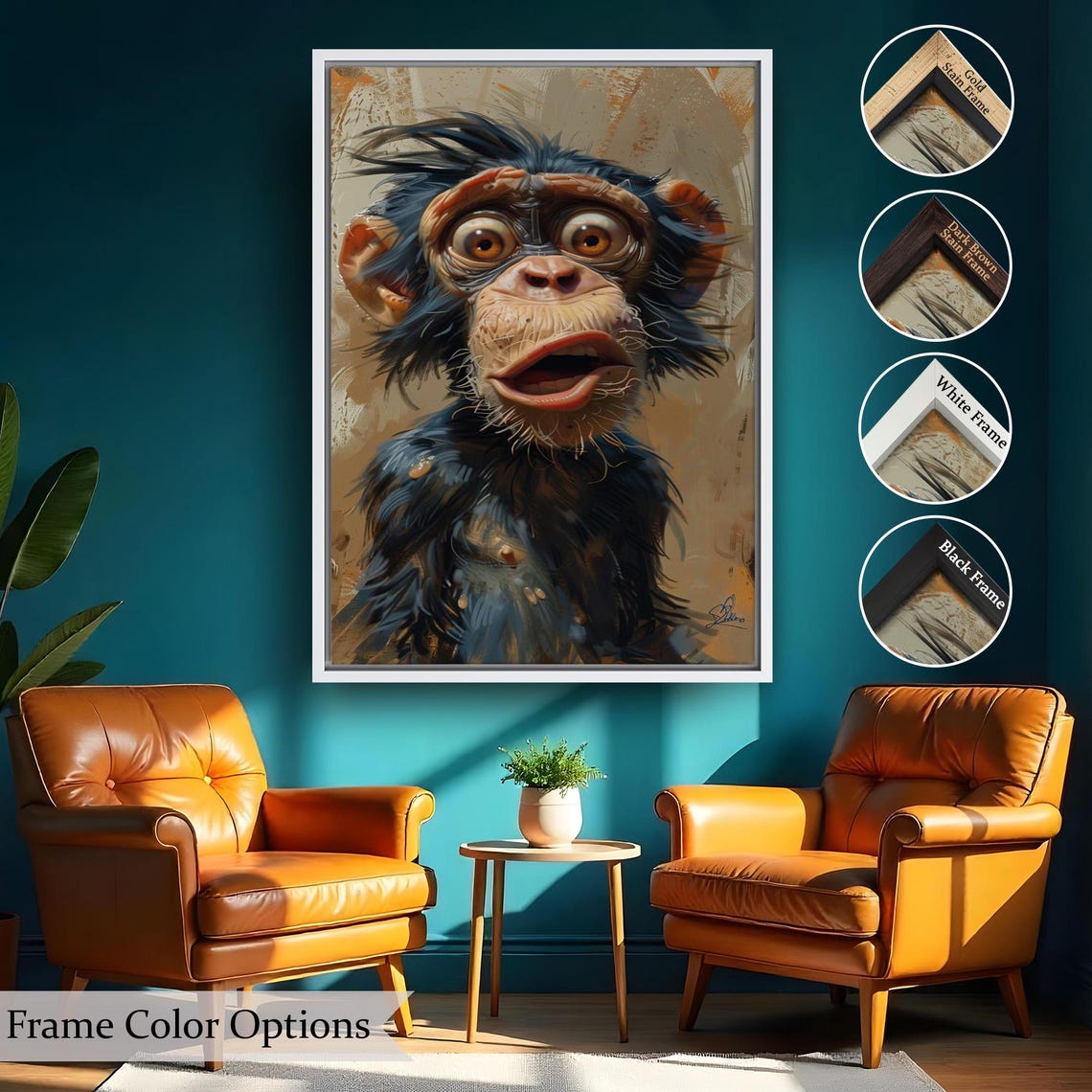 Surprised Baby Chimpanzee Wide Eyes Funny Expressive Animal Art Poster - Image 2