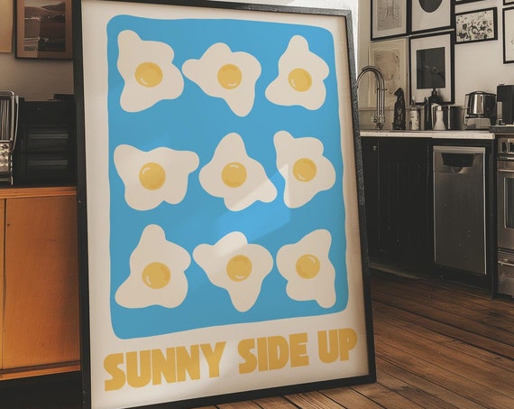 Sunny Side Up Print Fried Egg Poster Breakfast Wall Art Gift For Foodies