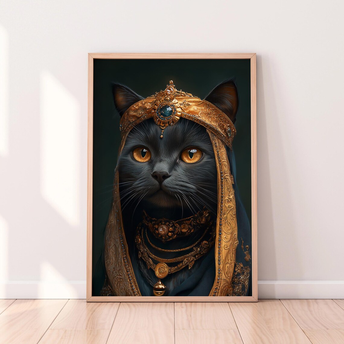 Black Cat In Golden Royal Crown Regal Feline Portrait Poster