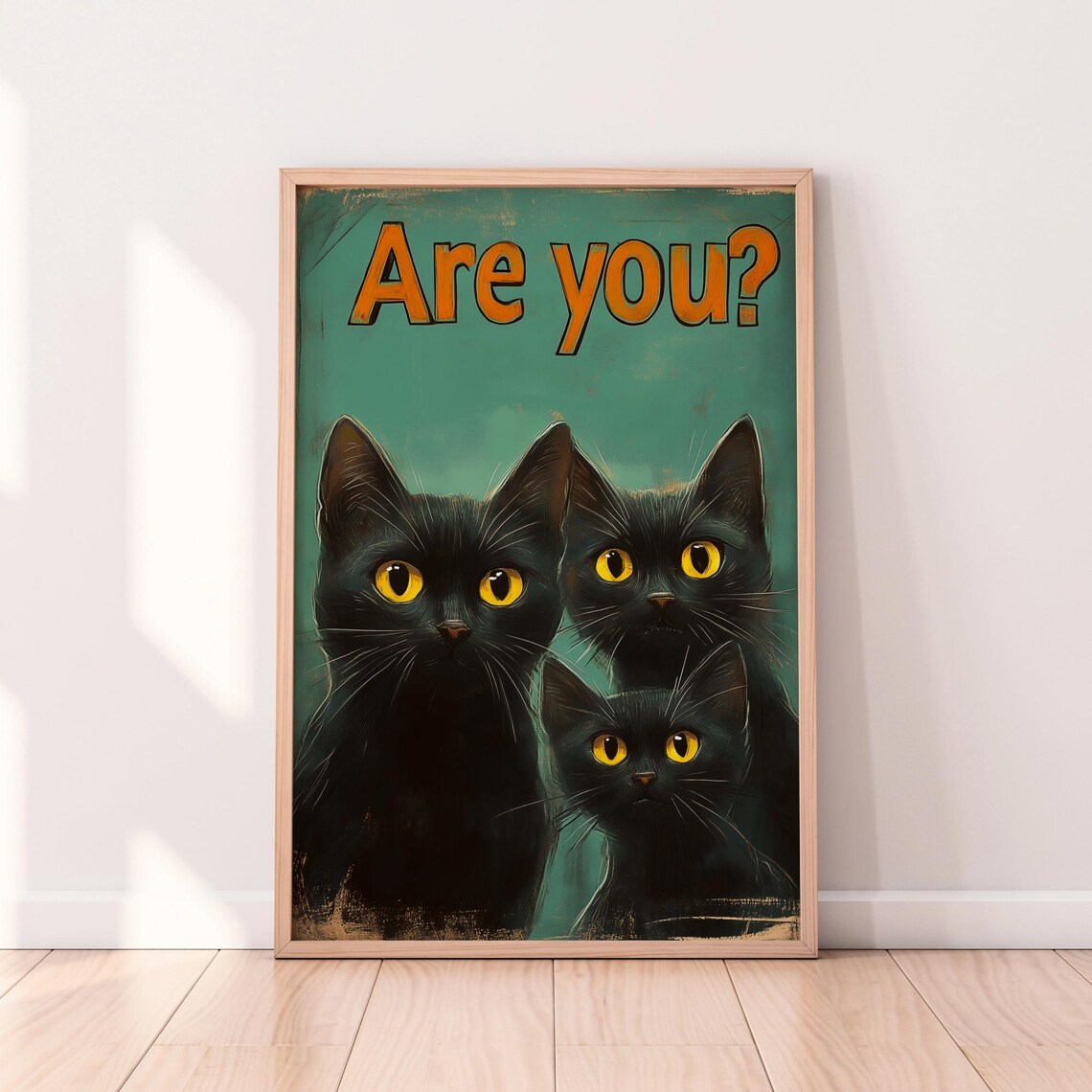 Are You Trio of Black Cats With Yellow Eyes Vintage Style Poster