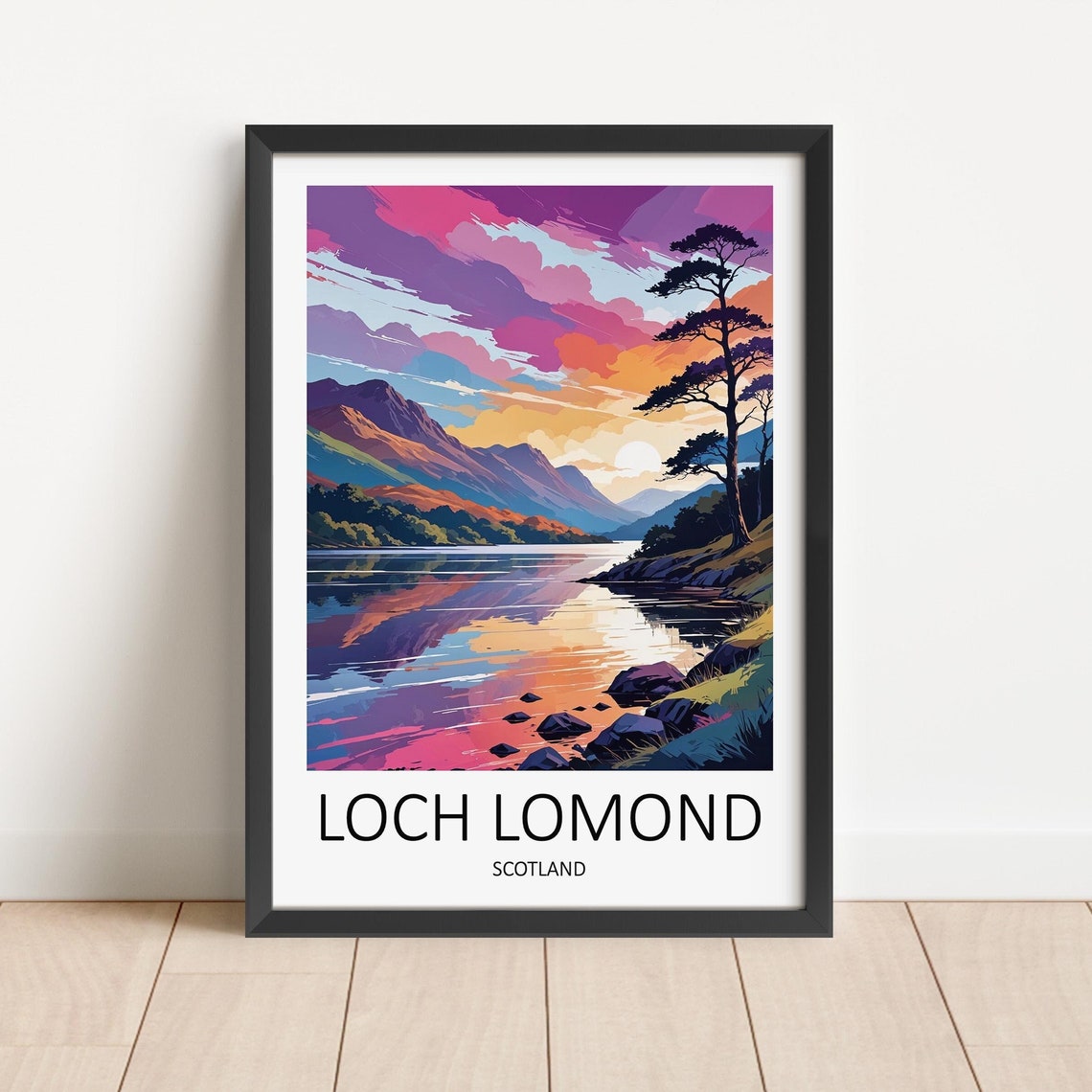 Loch Lomond Scotland Pink Sunset Loch Shore Glow Travel Poster