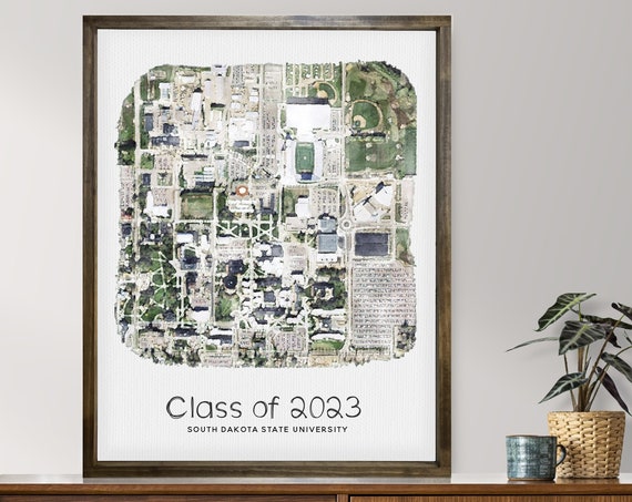 College Campus Watercolor Portrait, Graduation Gift Print
