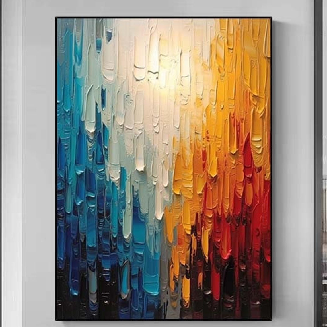Blue to Crimson Palette Knife Ombre Drip Abstract Vertical Wall Poster