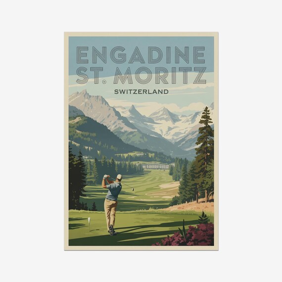 Engadine St Moritz Switzerland Alpine Golf Retro Sports Poster