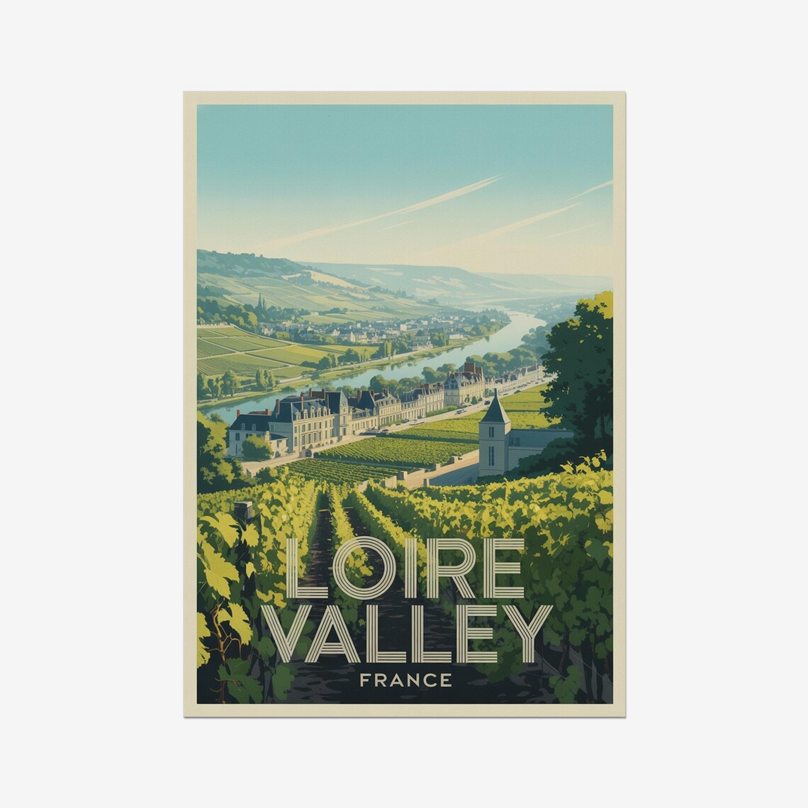 Loire Valley France Chateau River Vineyard Vintage Travel Poster