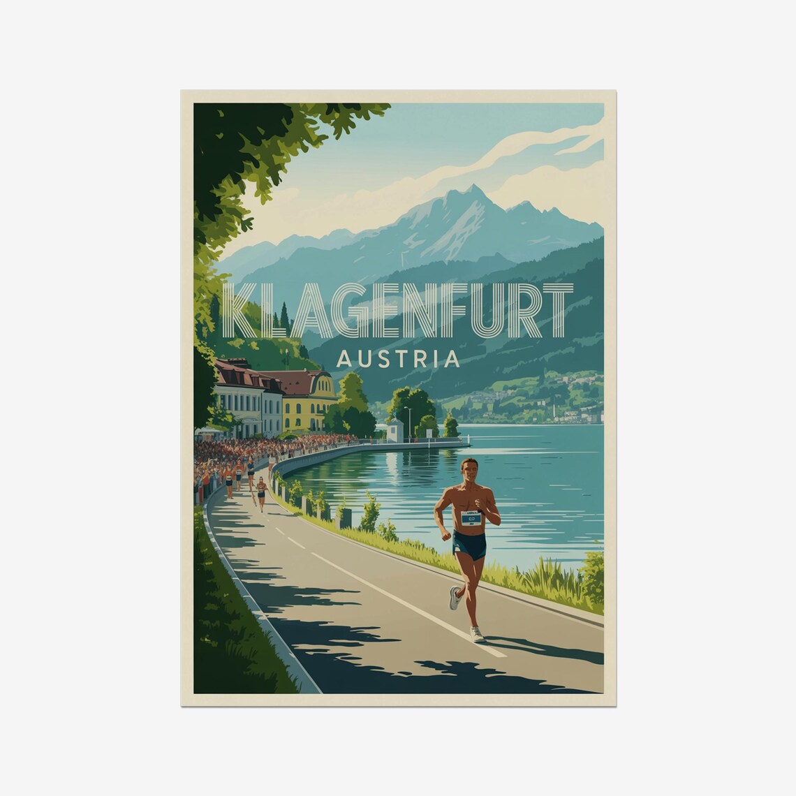 Klagenfurt Austria Triathlon Run Lakeside Retro Sports Poster