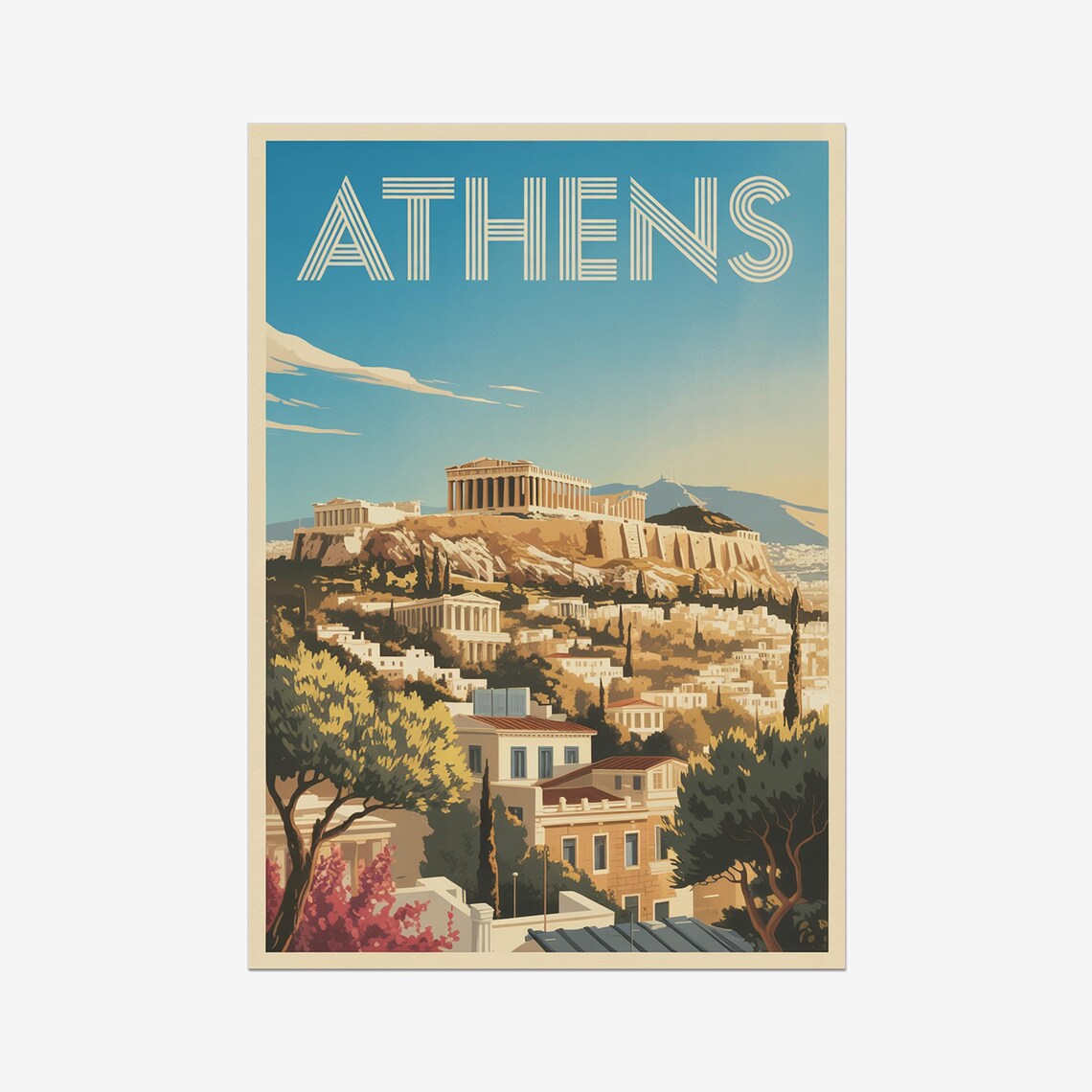 Athens Greece Acropolis Parthenon Vintage Retro Travel Poster