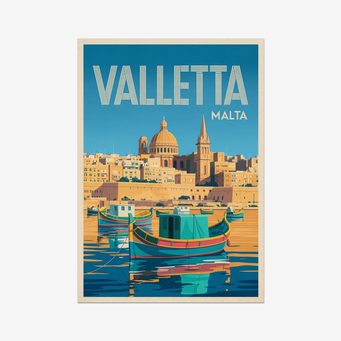 Valletta Malta Grand Harbor Dome Waterfront Classic Travel Poster
