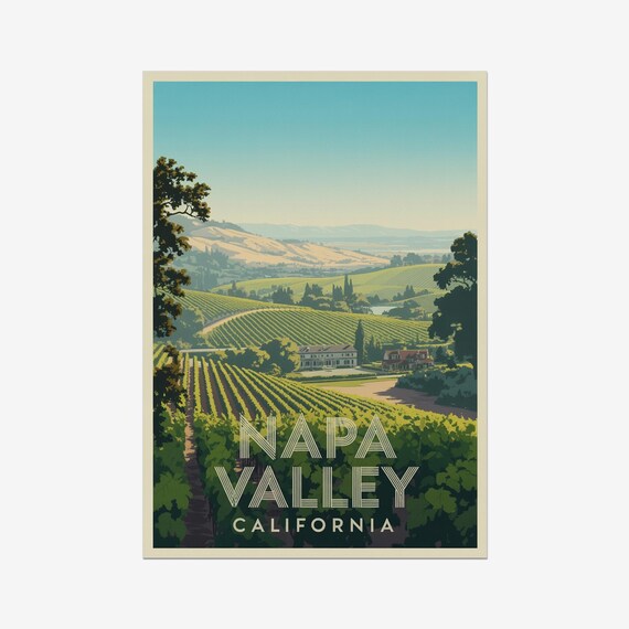 Napa Valley California Rolling Vineyard Estate Vintage Travel Poster