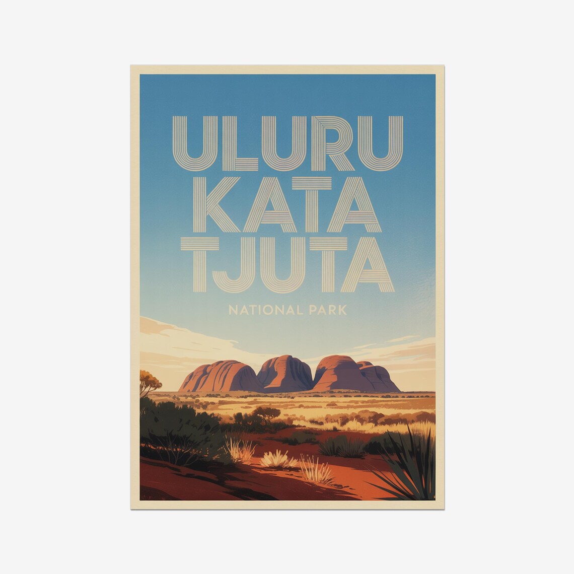 Uluru Kata Tjuta National Park Vintage Travel Poster Red Desert Art