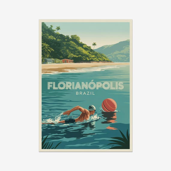 Vintage Triathlon Poster Florianopolis Brazil Swim