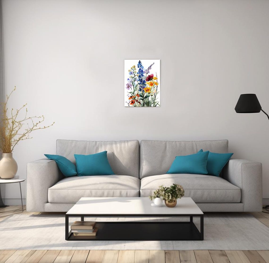 Wildflower Bouquet Blue Delphinium Watercolor Botanical Poster - Image 2