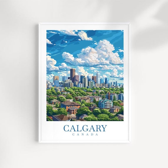 Calgary Skyline Print Canada Travel Poster Home Decor