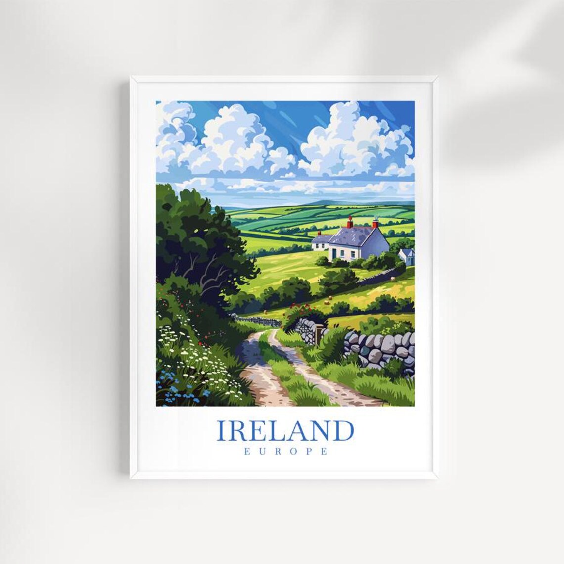 Ireland Travel Poster, Irish Countryside Art Print