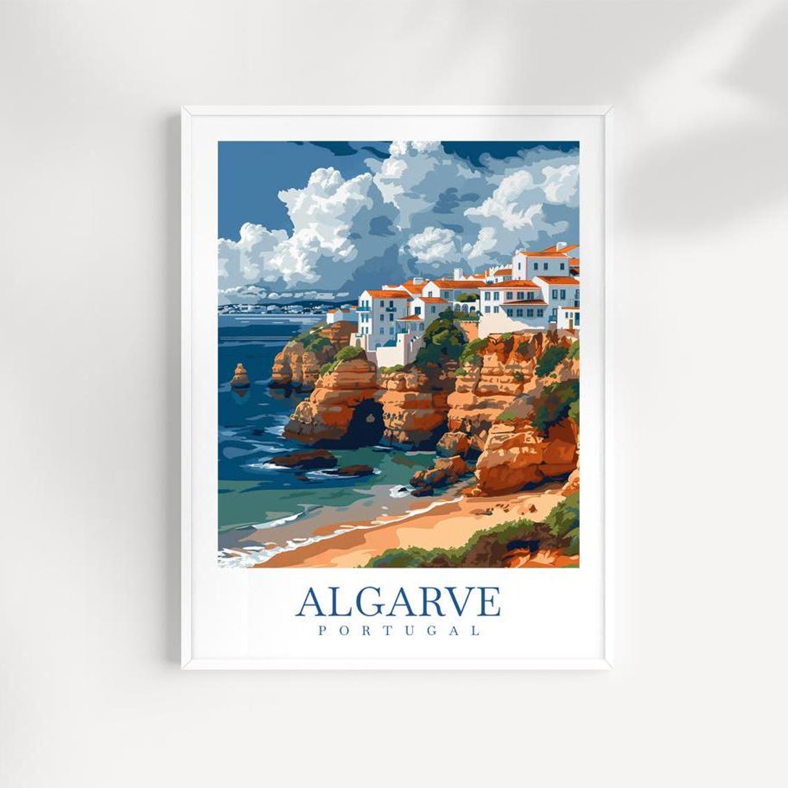 Algarve Portugal Cliffside Beach Ocean Village Vintage Poster