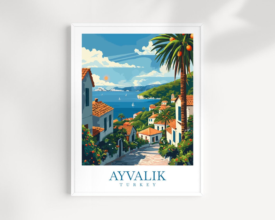 Ayvalik Turkey Cobblestone Lane Seaside Cottages Vintage Travel Print