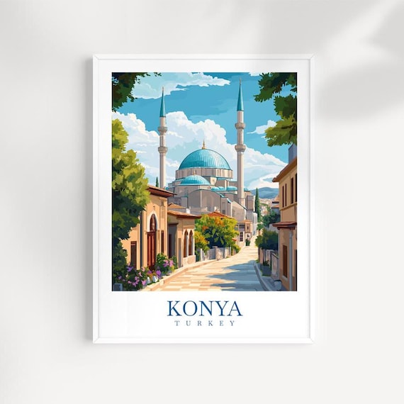 Konya Turkey Art Print Illustrated Cityscape Travel Poster
