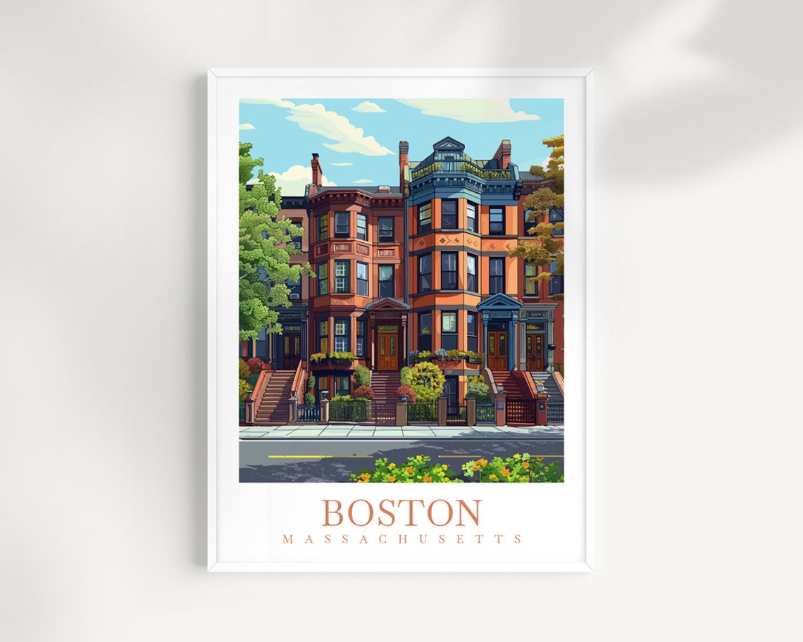 Boston Massachusetts Historic Brownstone Row House Street Poster