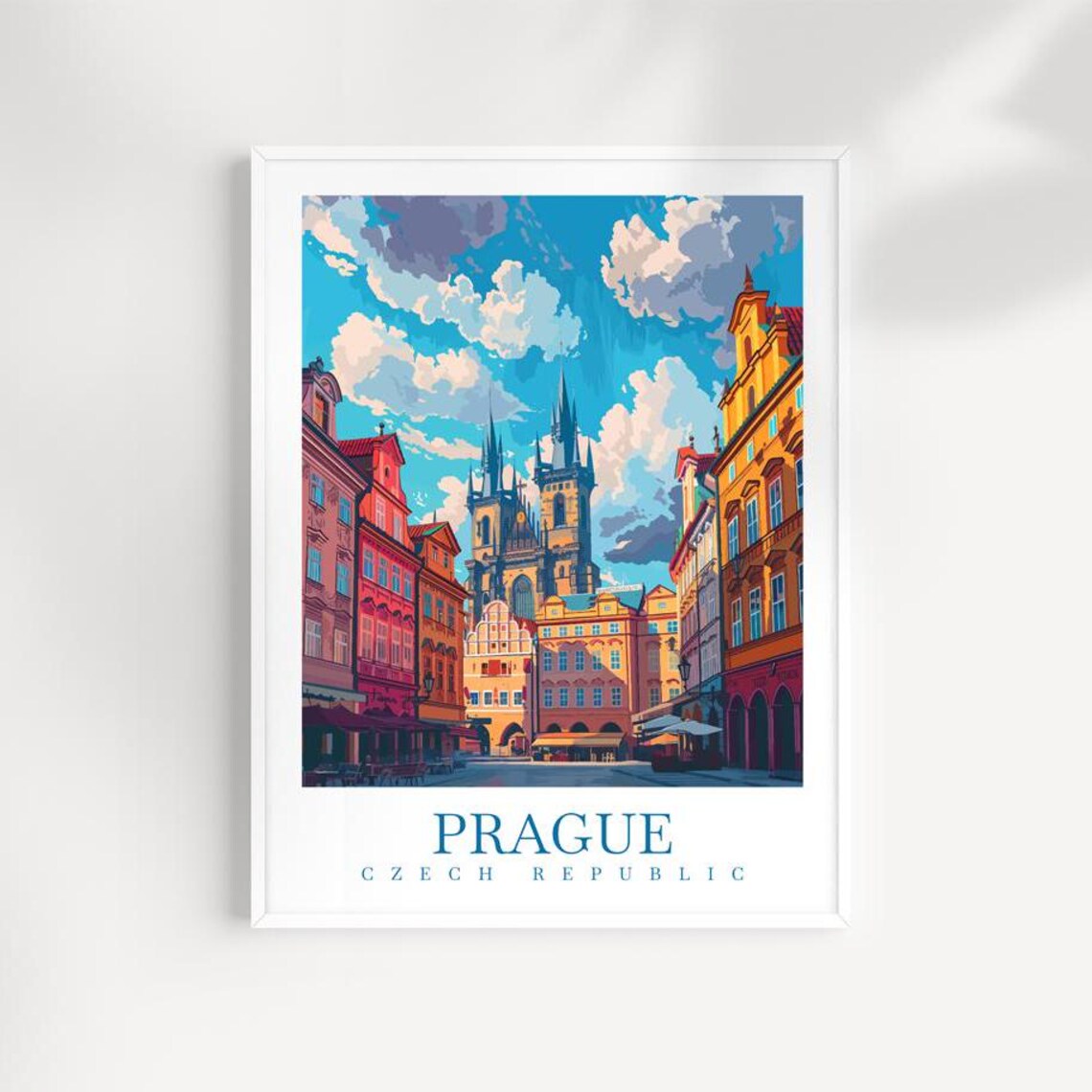 Prague Czech Republic Old Town Square Church Vintage Travel Poster