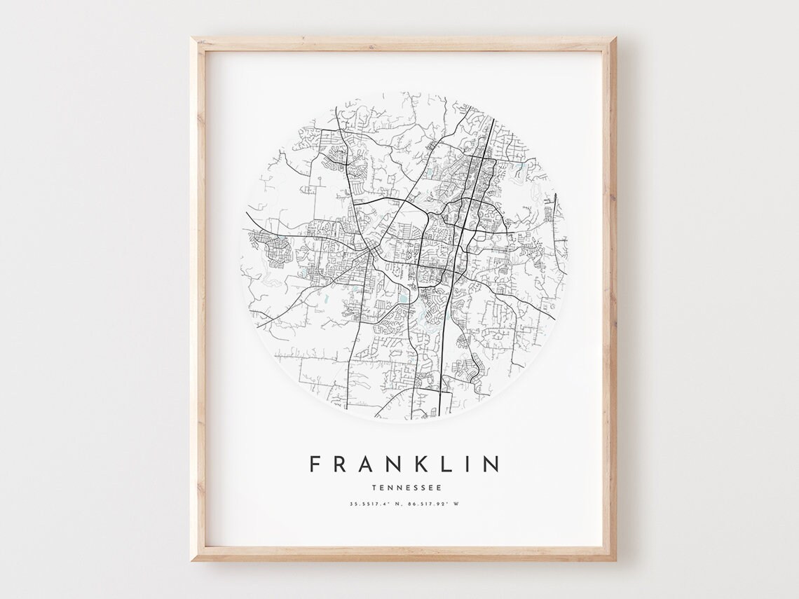 Franklin Tennessee Map Print Modern City Wall Art