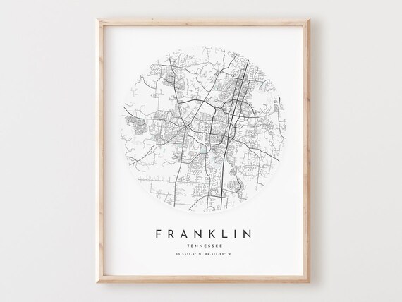 Franklin Tennessee Map Print Modern City Wall Art