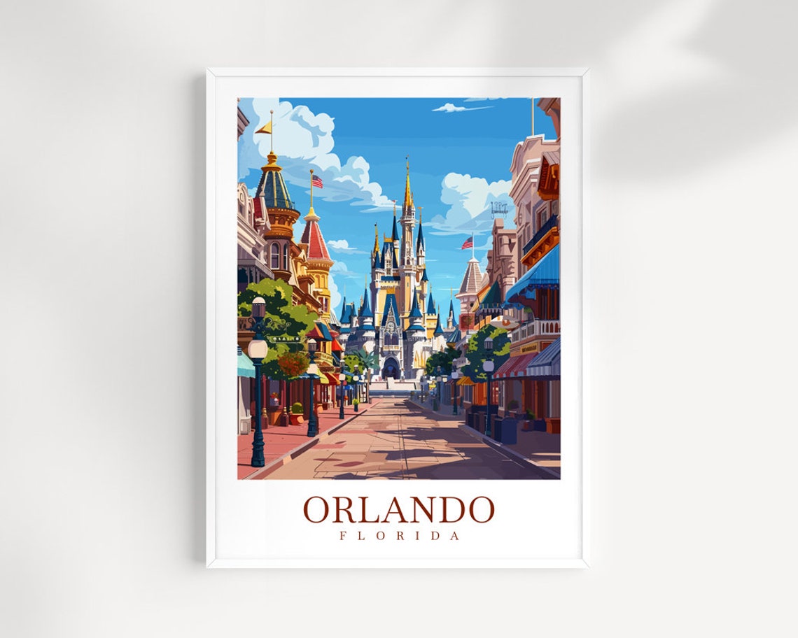 Orlando Florida Fairytale Castle and Main Street Theme Park Poster