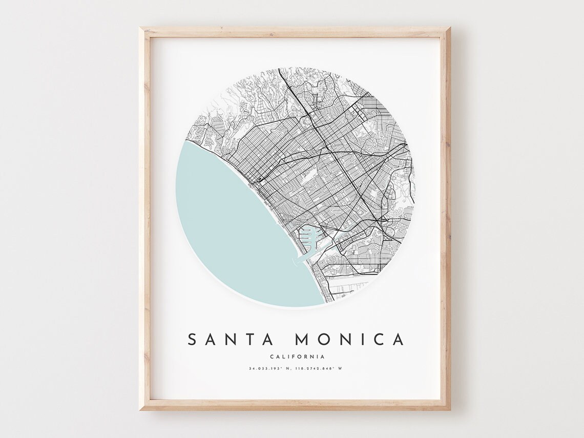 Santa Monica California City Street Map Circle Minimalist Poster