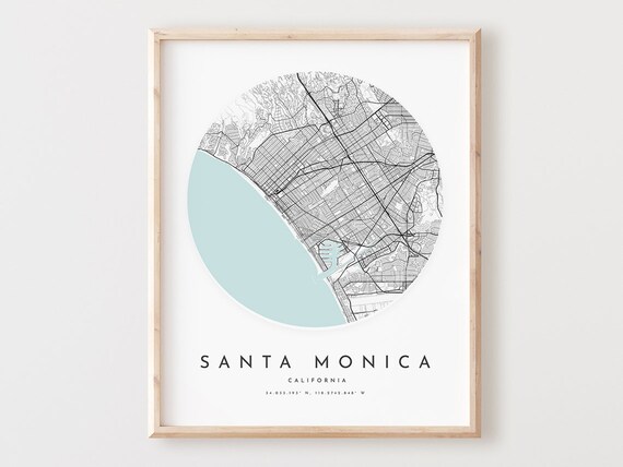 Santa Monica California City Street Map Circle Minimalist Poster