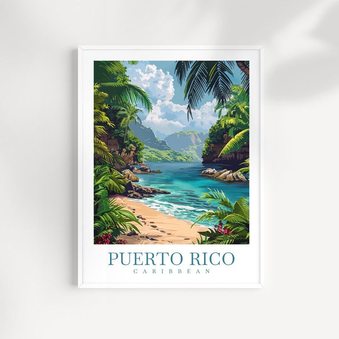 Puerto Rico Caribbean Tropical Bay Palm Trees Cove Travel Poster