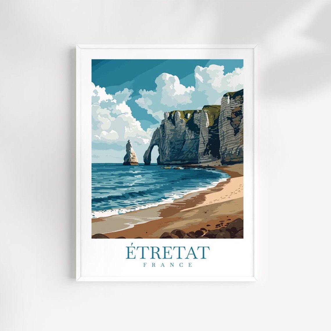 Etretat France Beach Sea Arch White Cliffs Vintage Travel Poster