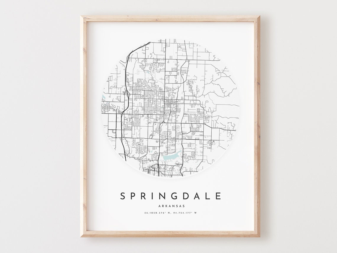 Springdale Arkansas Minimalist Circle City Street Map Art Poster