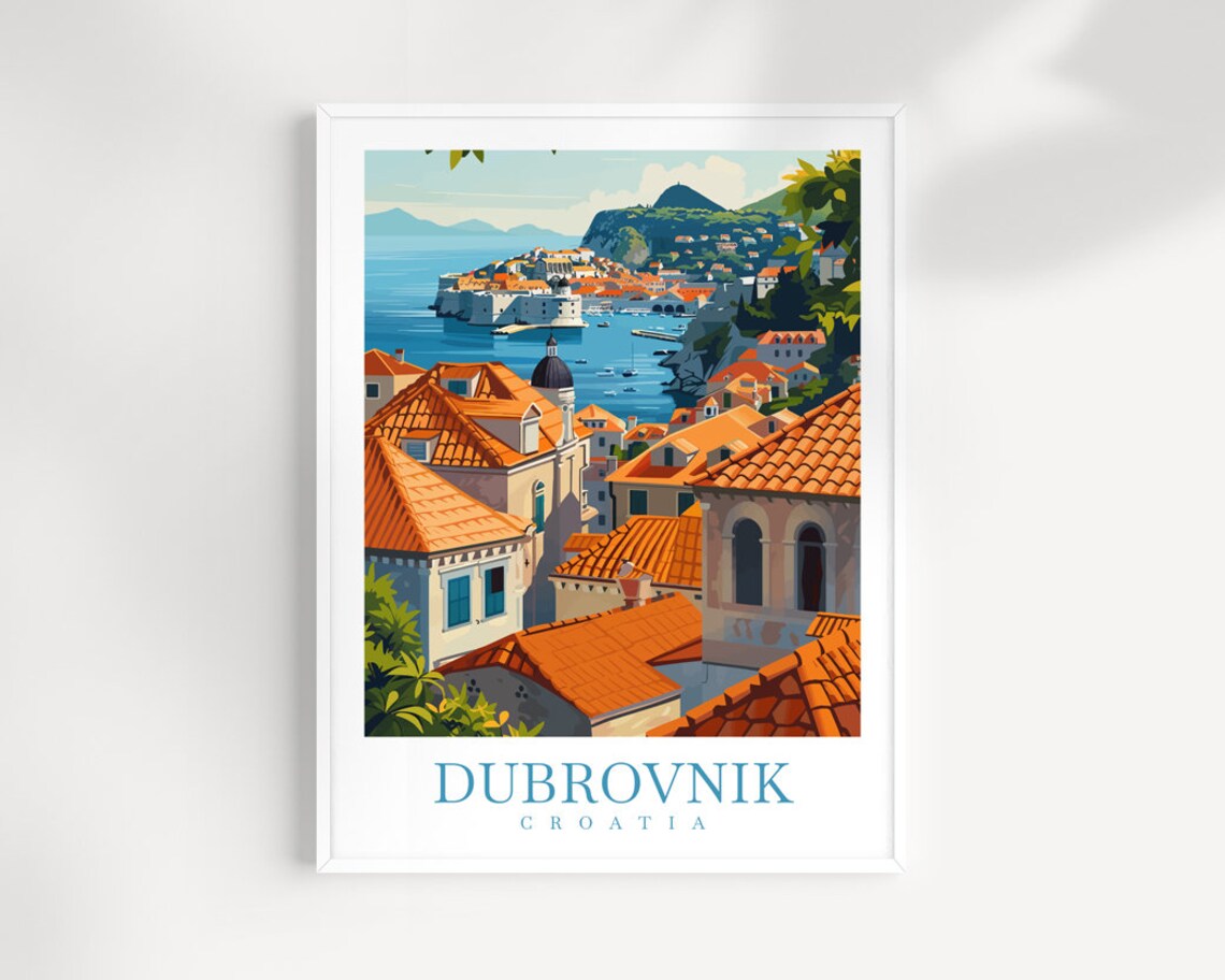 Dubrovnik Travel Poster, Croatia Cityscape Art Print