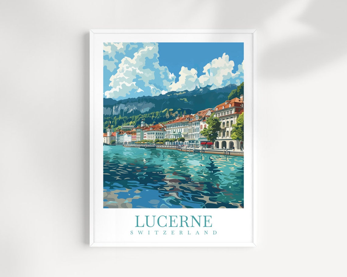Lucerne Switzerland Lakefront Poster With Turquoise Waterfront