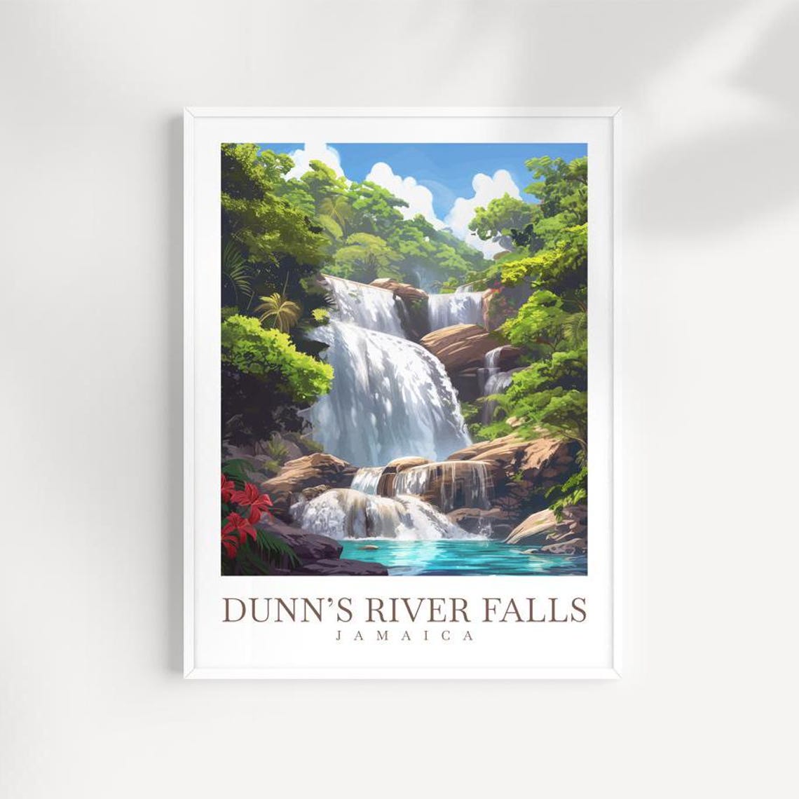 Dunn's River Falls Jamaica Towering Waterfall Cascade Jungle Poster