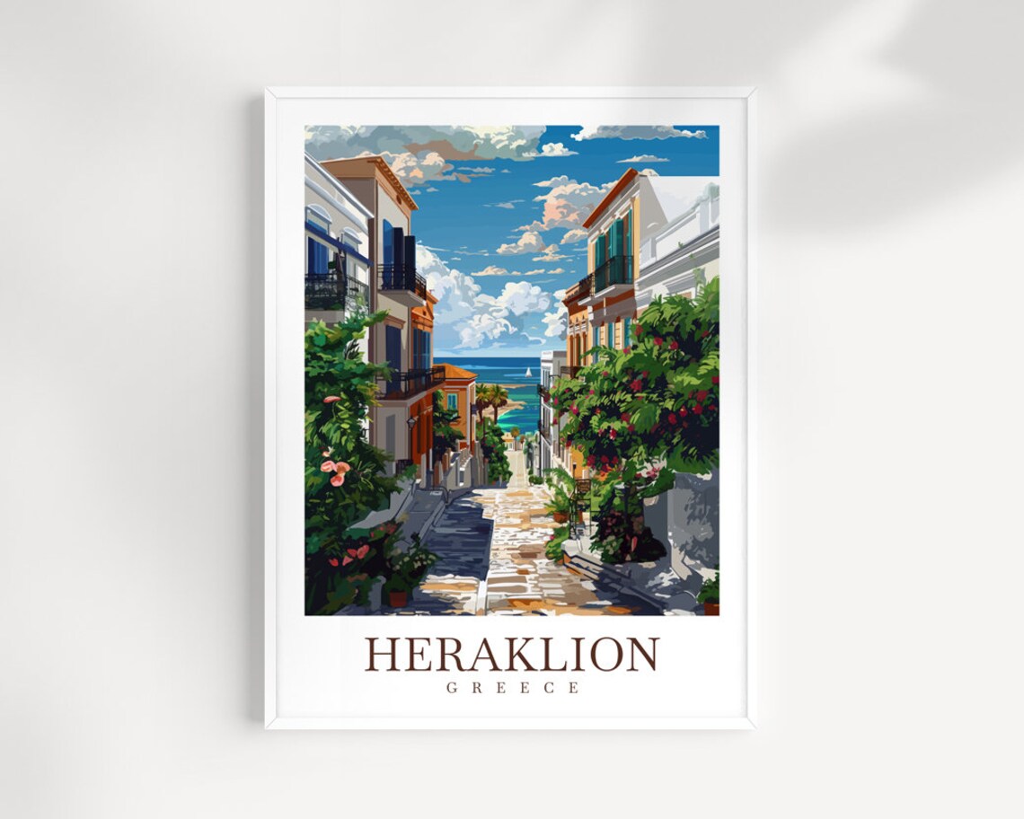 Heraklion Greece Old Town Flower Street To The Sea Travel Poster