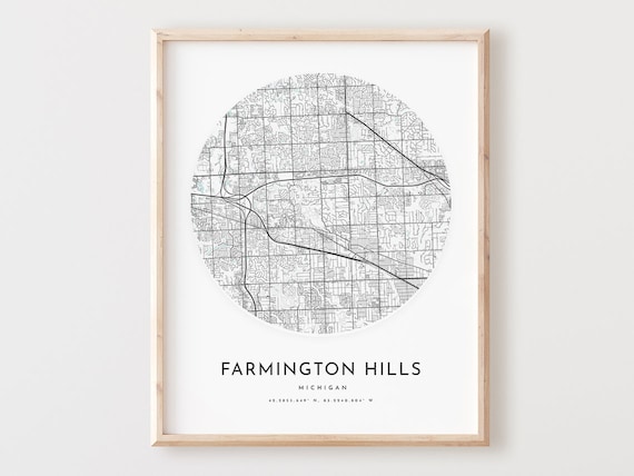 Farmington Hills Michigan Map Print Minimalist City Wall Art