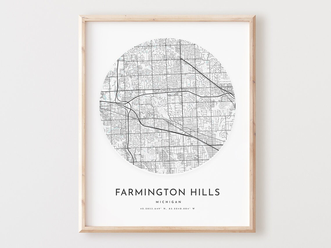 Farmington Hills Michigan Map Print Minimalist City Wall Art