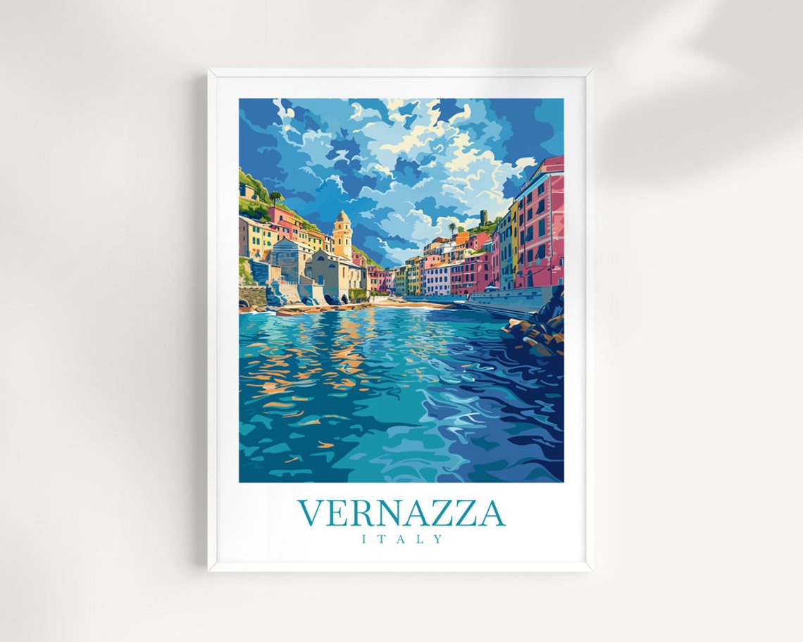 Vernazza Italy Turquoise Waterfront Village and Church View Poster