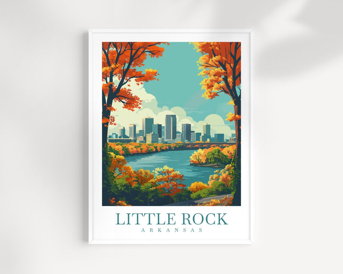 Little Rock Arkansas Autumn River Skyline Cityscape Travel Poster