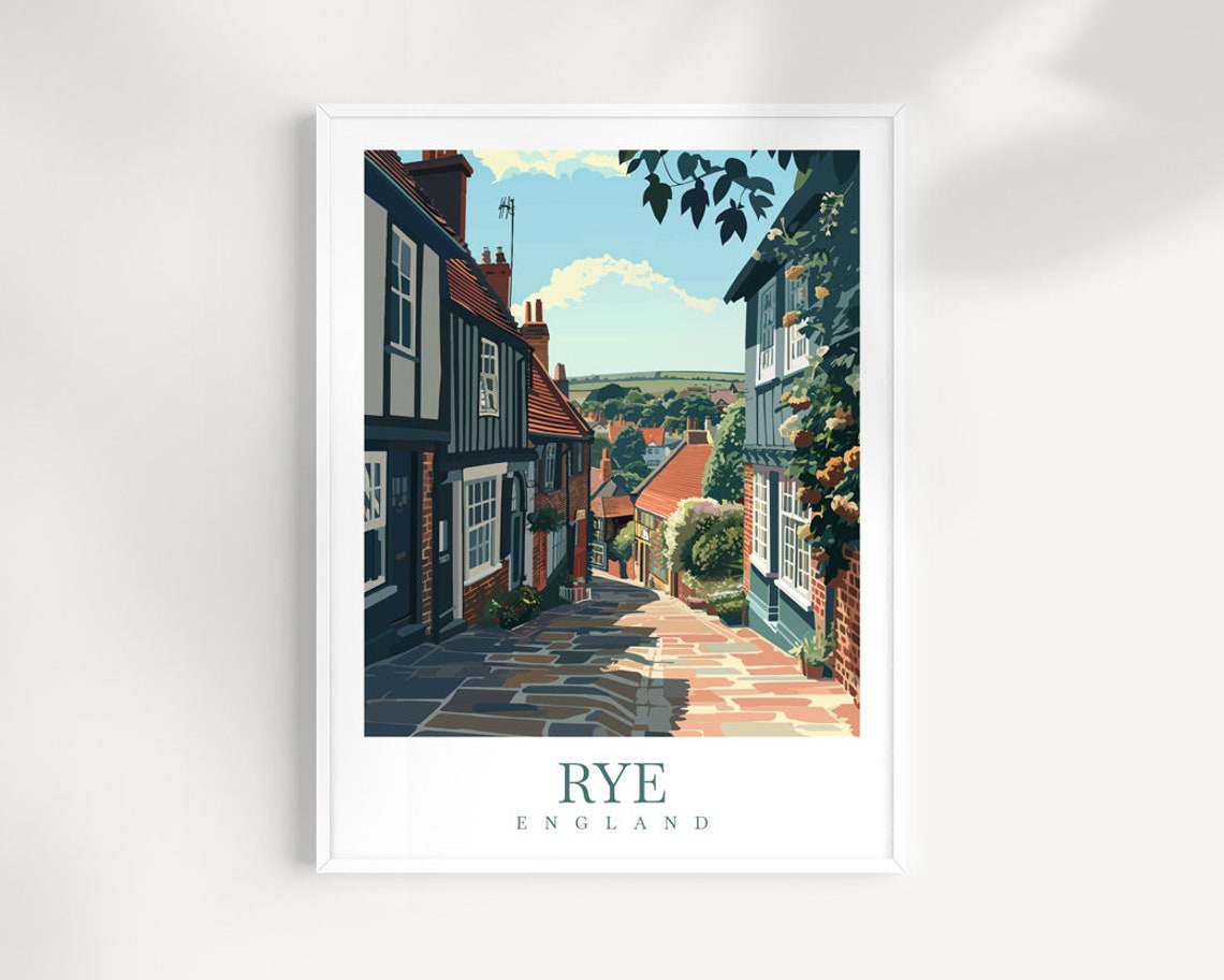 Rye England Old Cobbled Lane Half Timbered Houses View Poster