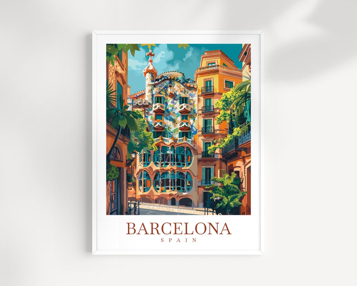 Barcelona Spain Casa Batllo With Colorful Mosaic Facade Poster