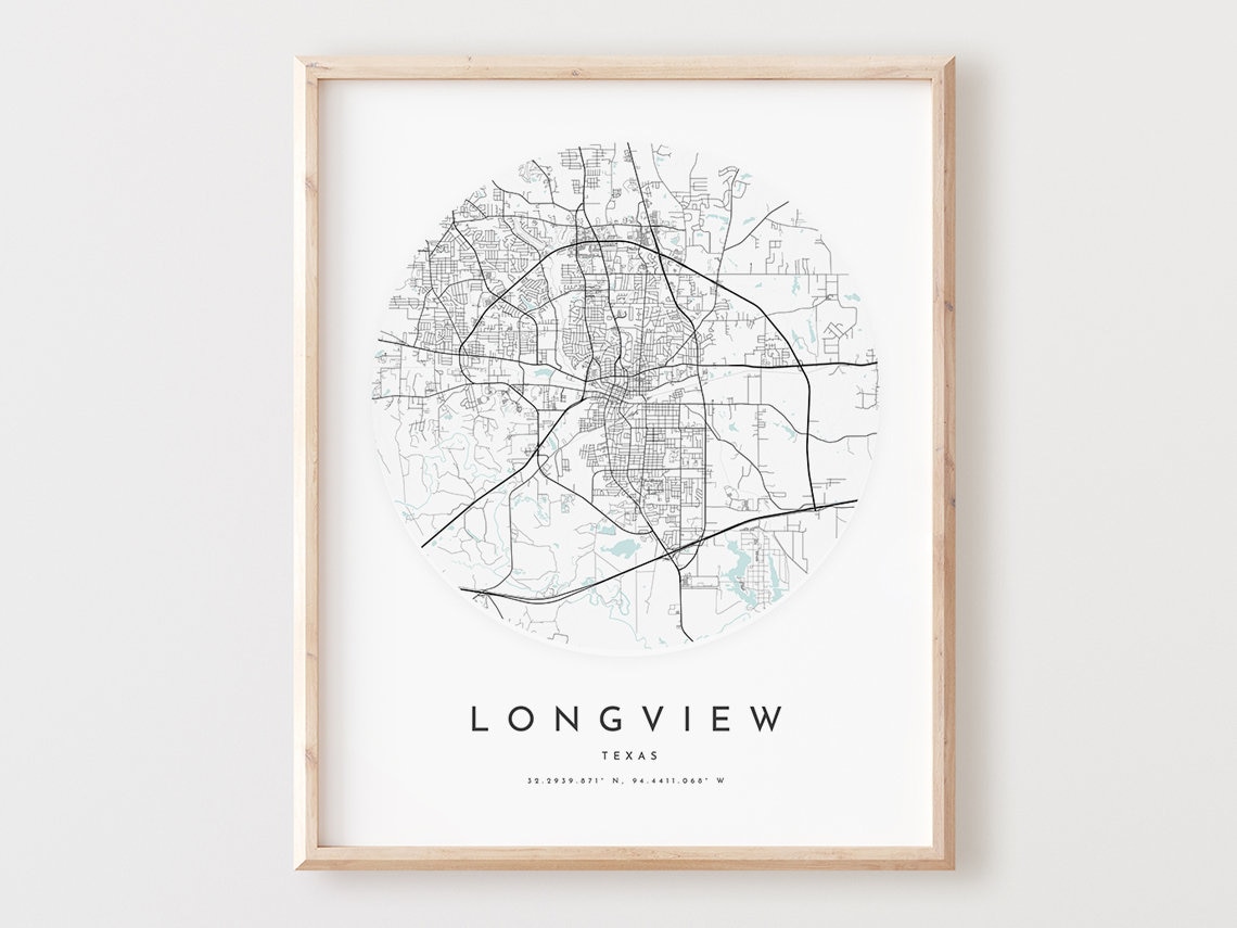 Longview Texas Scenic City Map Minimalist Round Street Art Poster