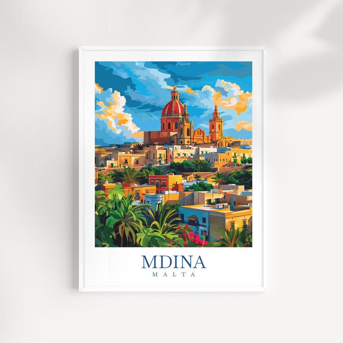 Mdina Malta Cathedral Dome Skyline Illustrated Travel Poster
