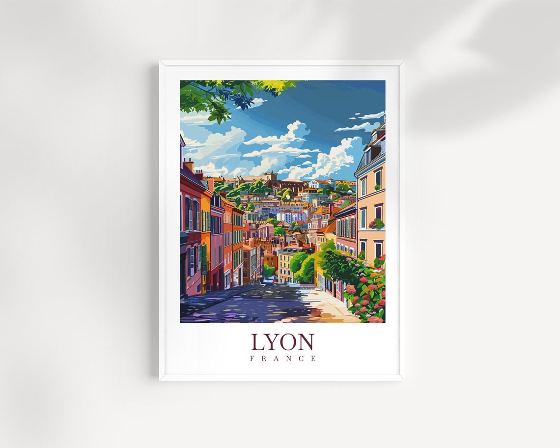 Lyon France Hillside Old Town Street Vintage French Travel Poster