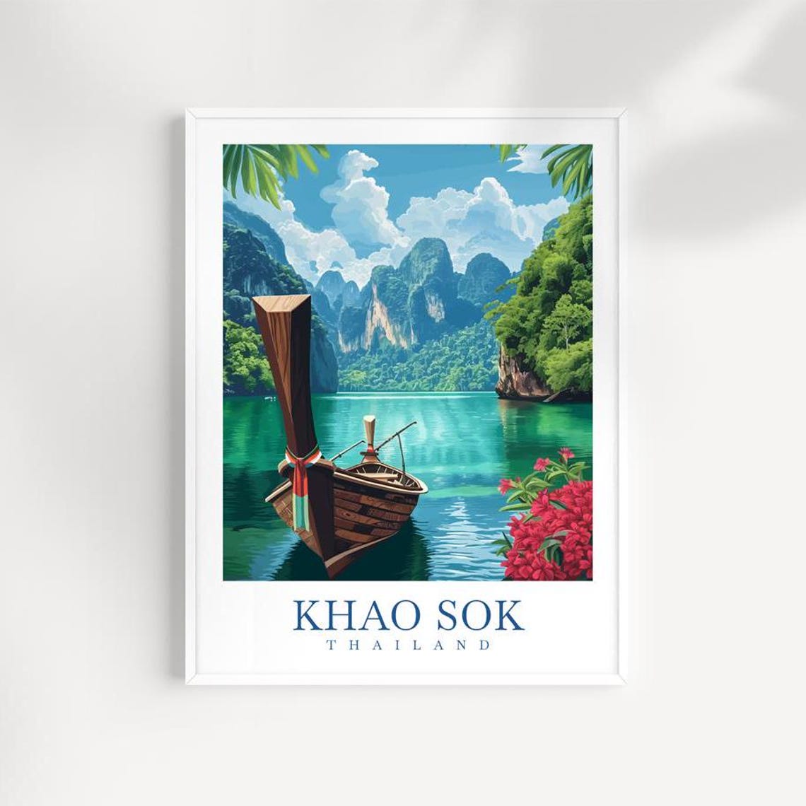 Khao Sok Thailand Longtail Boat On Emerald Lake Travel Poster