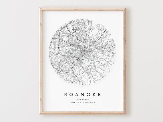 Roanoke Virginia Map Print City Street Art Poster